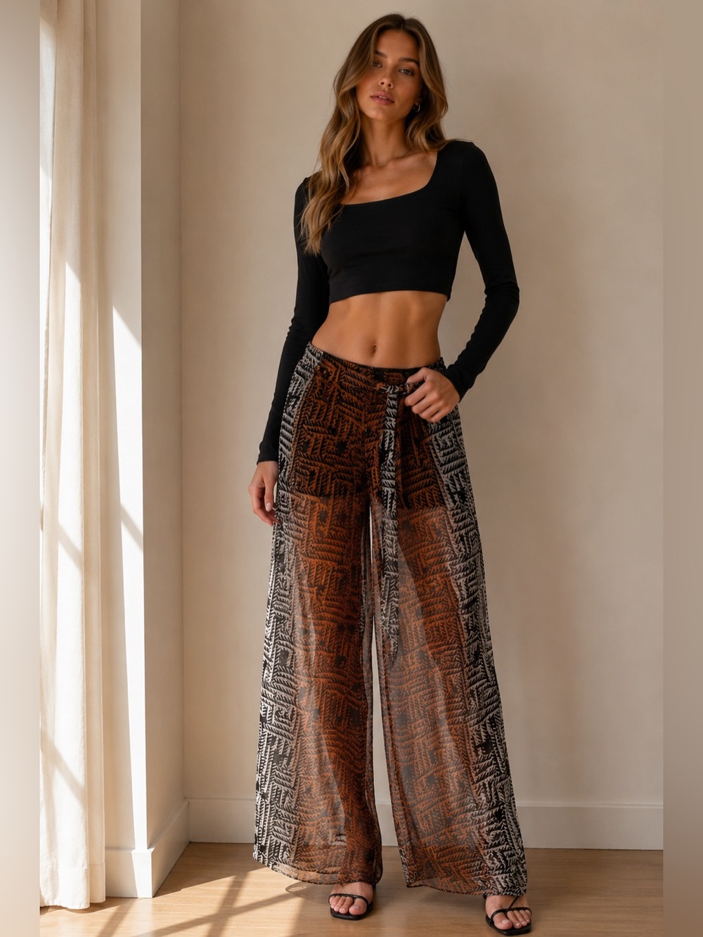 Bebe Sheer Printed Chiffon Overlay Pants with Built-In Shorts Size 2 - Picture 13 of 13